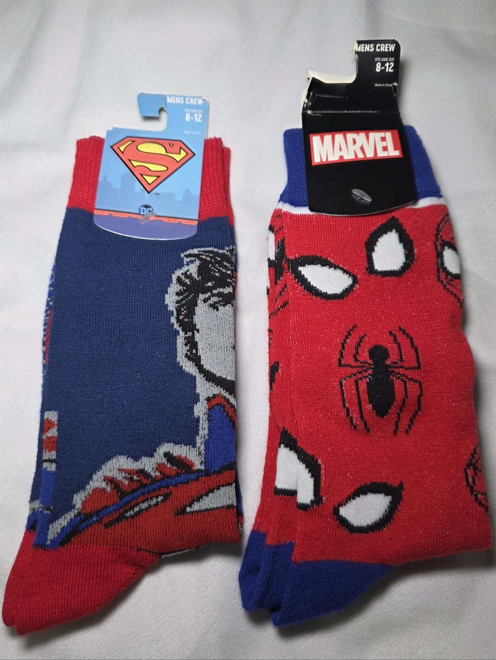 Superhero 2 Pk Sock Bundle- Superman & Spiderman Marvel DC Comics NEW